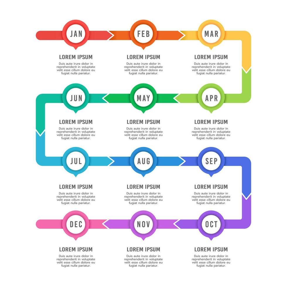 Business infographic timeline for all 12 months divided into 4 quarters. Vector illustration.