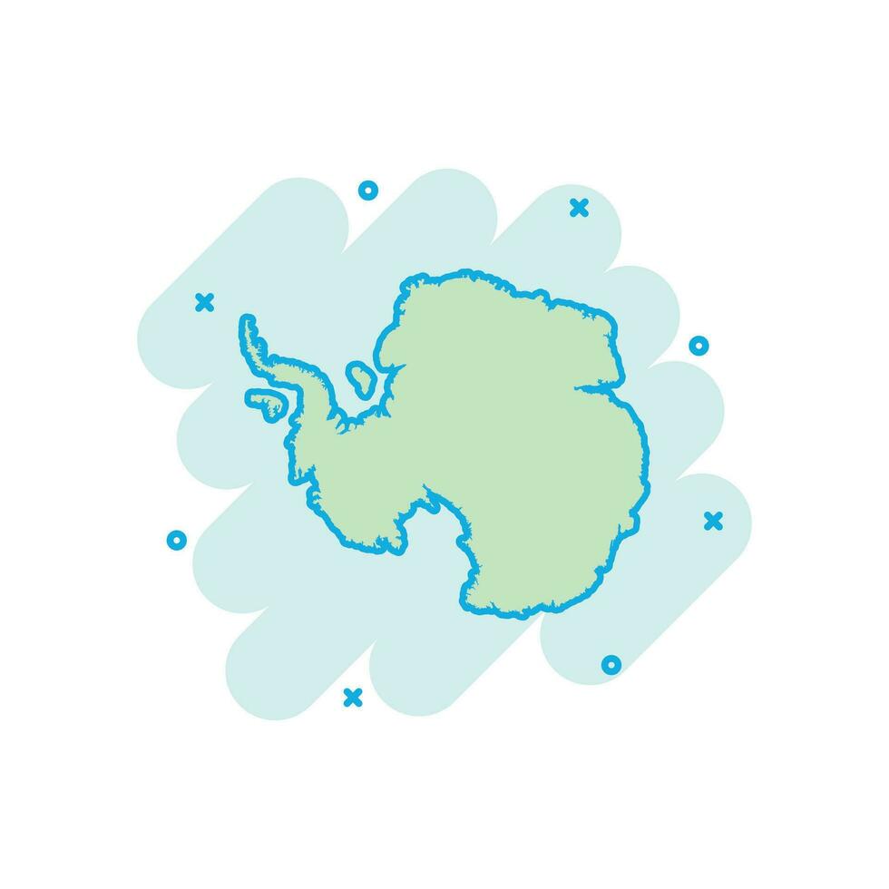icono de mapa de la Antártida de dibujos animados vectoriales en estilo cómico. pictograma de ilustración de signo de la Antártida. concepto de efecto de salpicadura de negocio de mapa de cartografía. vector