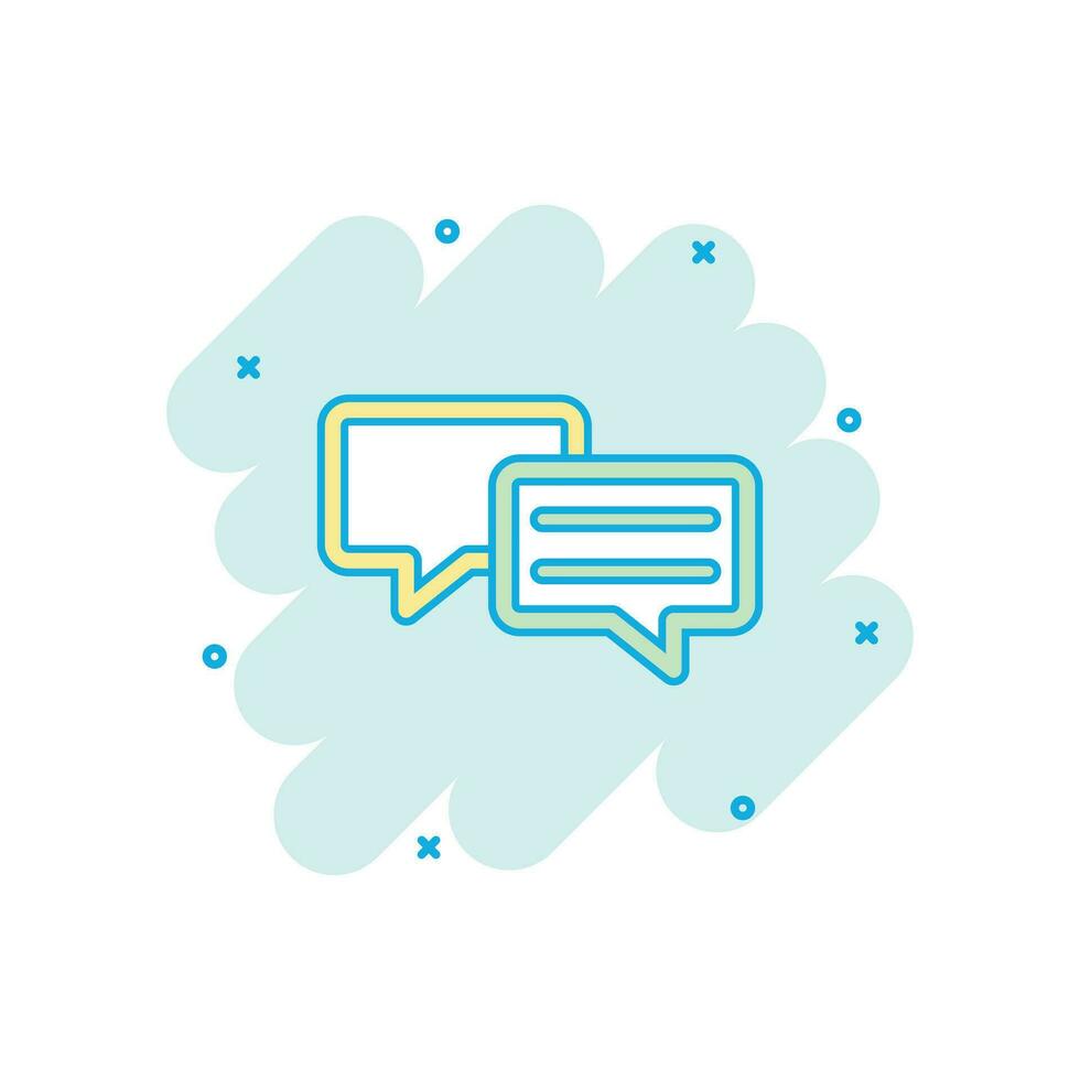 Vector cartoon speech bubble icon in comic style. Discussion dialog sign illustration pictogram. Comment cloud business splash effect concept.