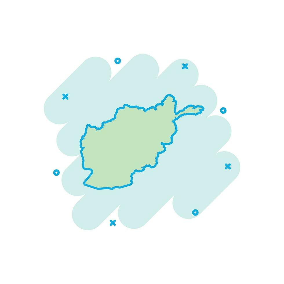 Vector cartoon Afghanistan map icon in comic style. Afghanistan sign illustration pictogram. Cartography map business splash effect concept.