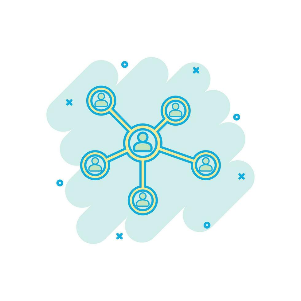 Vector cartoon social network icon in comic style. People connection sign illustration pictogram. Network business splash effect concept.