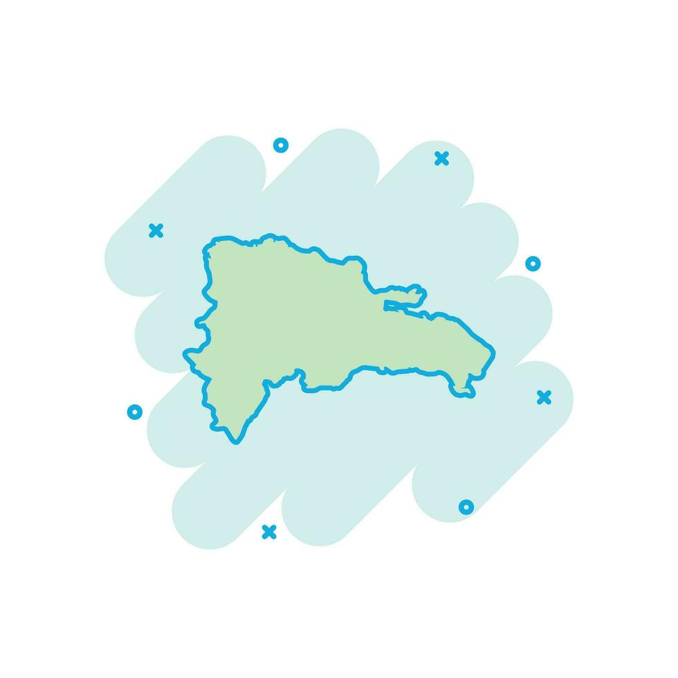Vector cartoon Dominican Republic map icon in comic style. Dominican Republic sign illustration pictogram. Cartography map business splash effect concept.