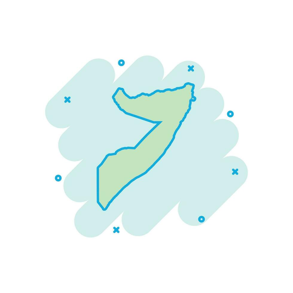 icono de mapa de somalia de dibujos animados vectoriales en estilo cómico. pictograma de ilustración de signo de somalia. concepto de efecto de salpicadura de negocio de mapa de cartografía. vector