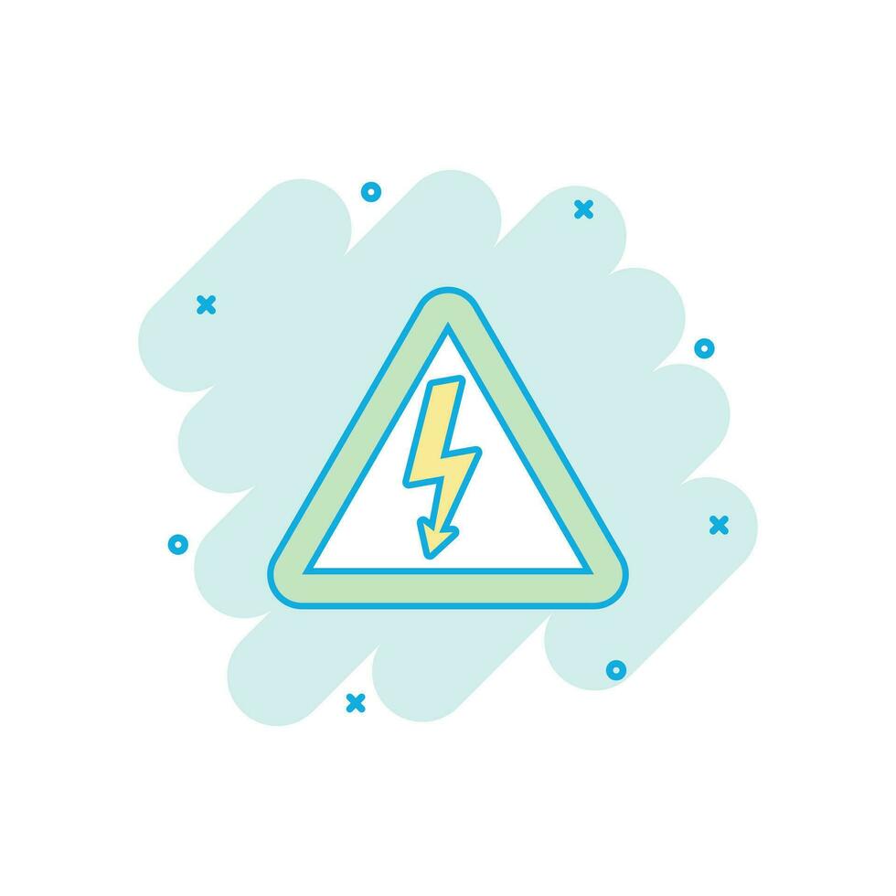 icono de peligro de alto voltaje de dibujos animados vectoriales en estilo cómico. Pictograma de ilustración de signo de electricidad de peligro. concepto de efecto de salpicadura de negocio de alto voltaje. vector