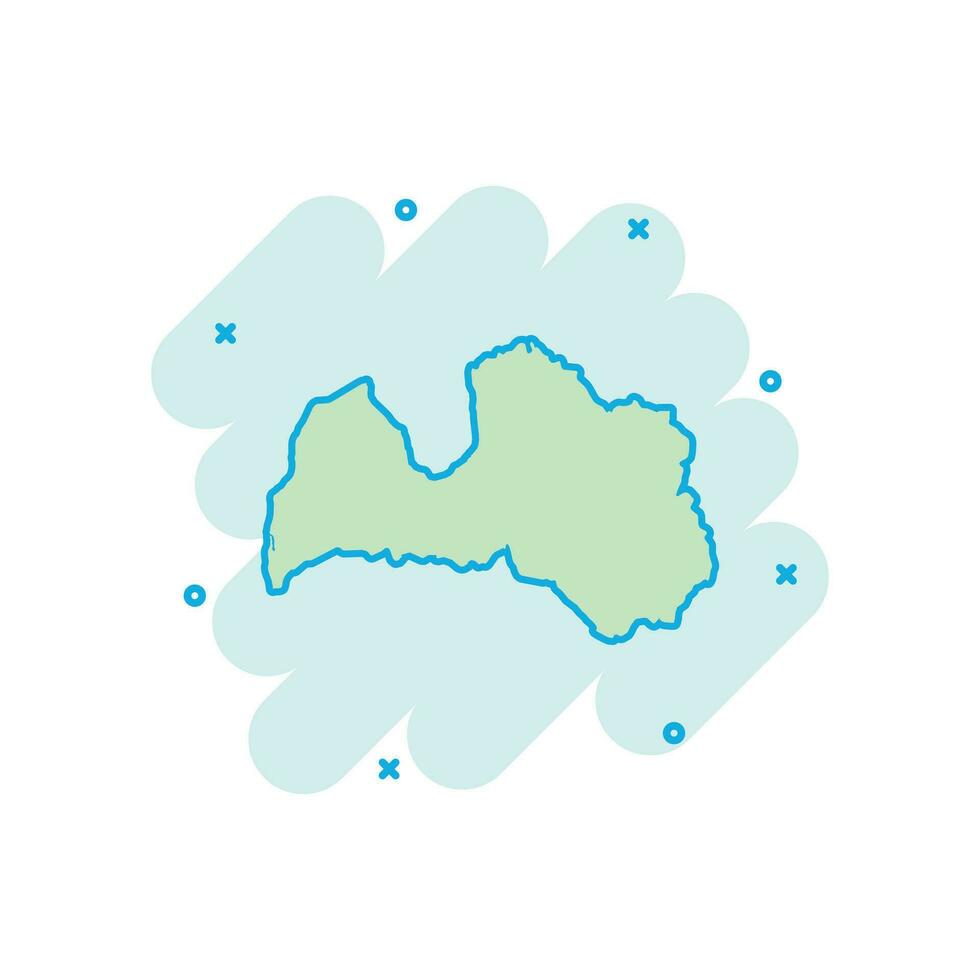 Vector cartoon Latvia map icon in comic style. Latvia sign illustration pictogram. Cartography map business splash effect concept.