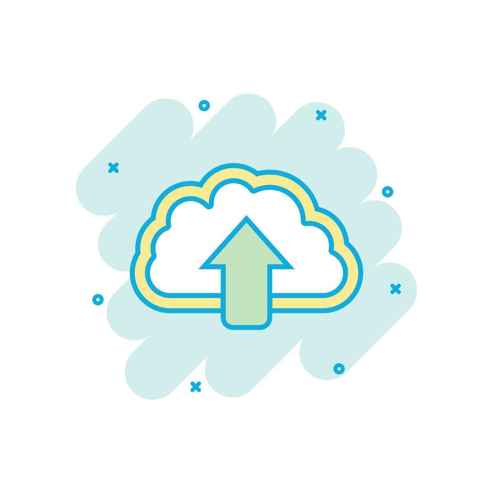 Cartoon colored internet cloud icon in comic style. Download illustration pictogram. Cloud sign splash business concept. vector