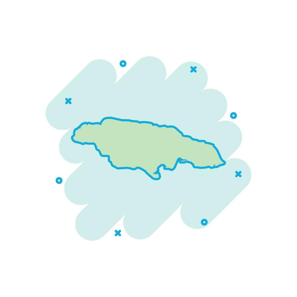 Vector cartoon Jamaica map icon in comic style. Jamaica sign illustration pictogram. Cartography map business splash effect concept.