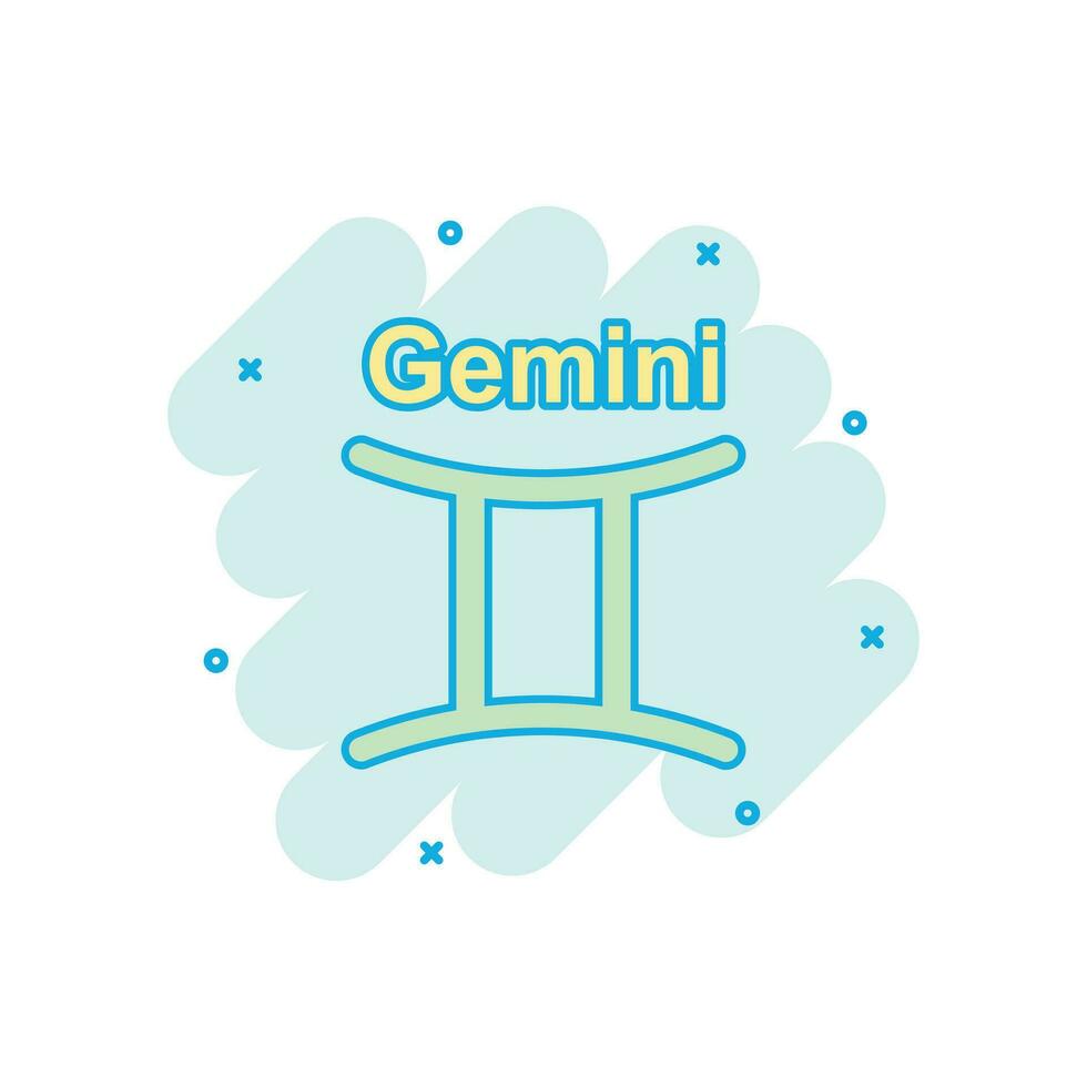 Vector cartoon gemini zodiac icon in comic style. Astrology sign illustration pictogram. Gemini horoscope business splash effect concept.