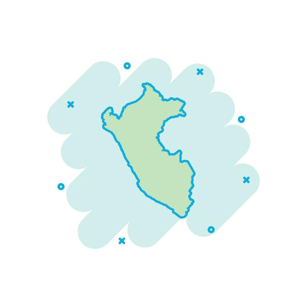 Vector cartoon Peru map icon in comic style. Peru sign illustration pictogram. Cartography map business splash effect concept.