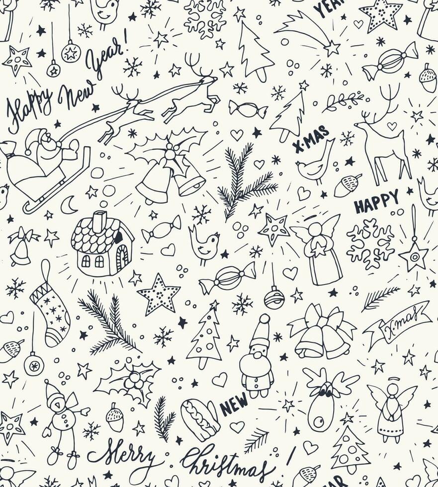 Christmas seamless doodle pattern vector