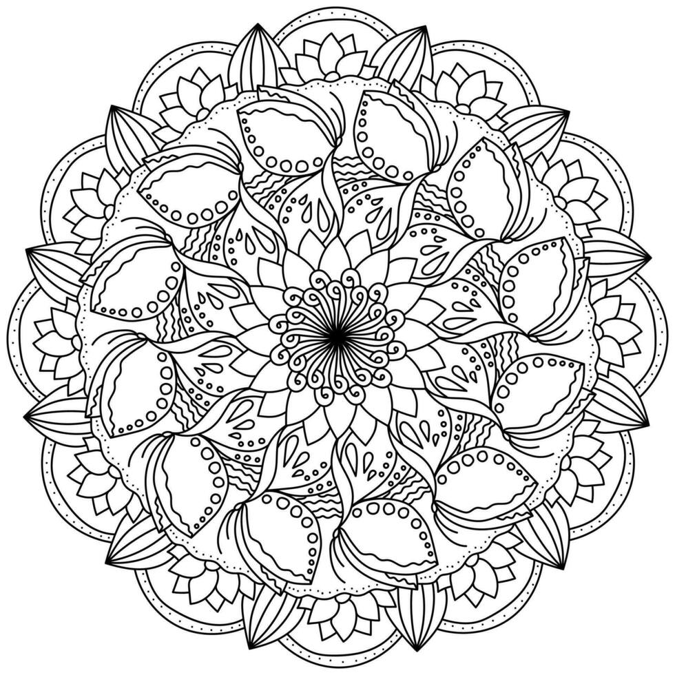 mandala with butterflies and flowers, meditative coloring page with ornate patterns vector