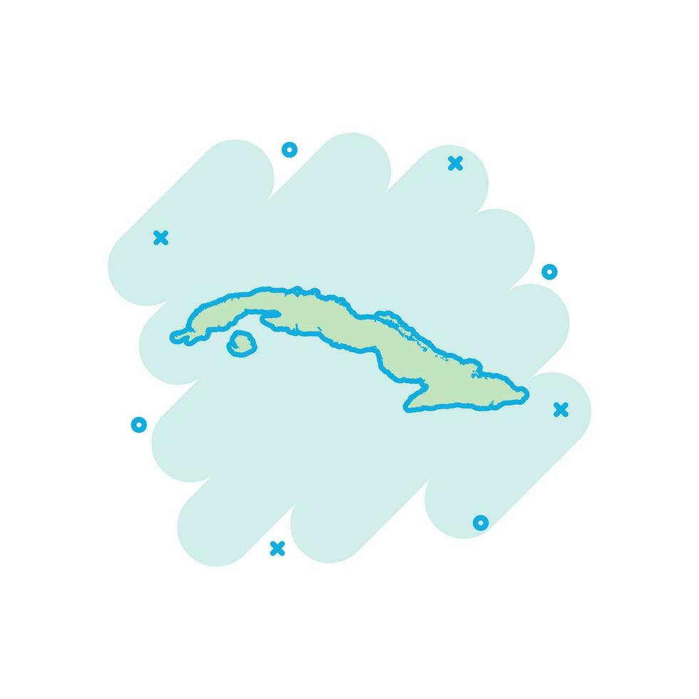 icono de mapa de cuba de dibujos animados vectoriales en estilo cómico. pictograma de ilustración de signo de cuba. concepto de efecto de salpicadura de negocio de mapa de cartografía. vector