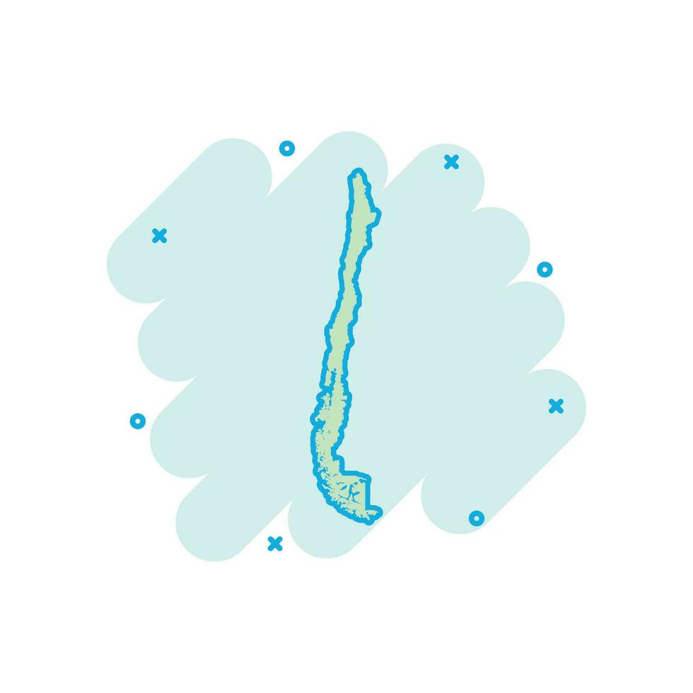 Vector cartoon Chile map icon in comic style. Chile sign illustration pictogram. Cartography map business splash effect concept.