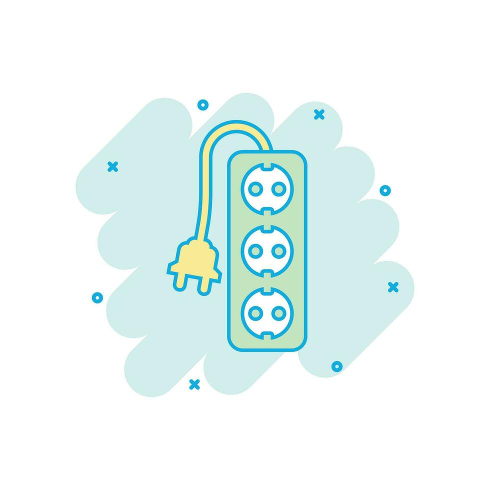 Vector cartoon extension cord sign icon in comic style. Electric power socket sign illustration pictogram. Power socket business splash effect concept.