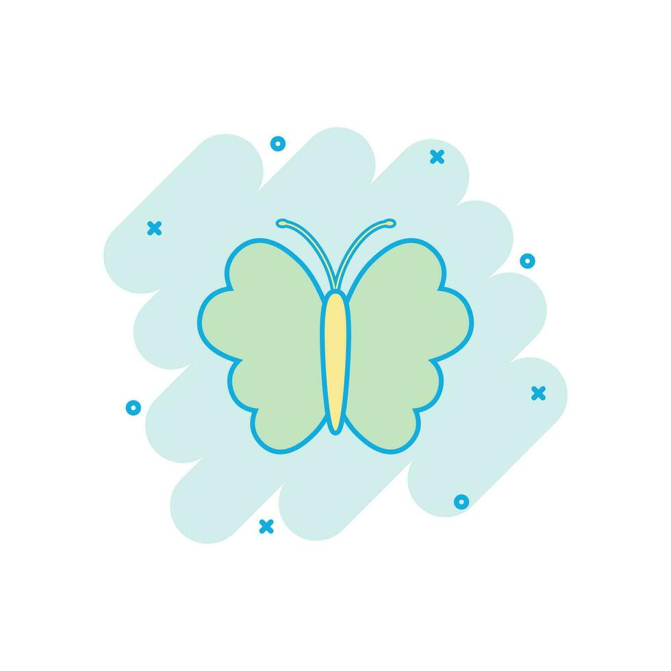 Vector cartoon butterfly icon in comic style. Insect sign illustration pictogram. Butterfly business splash effect concept.