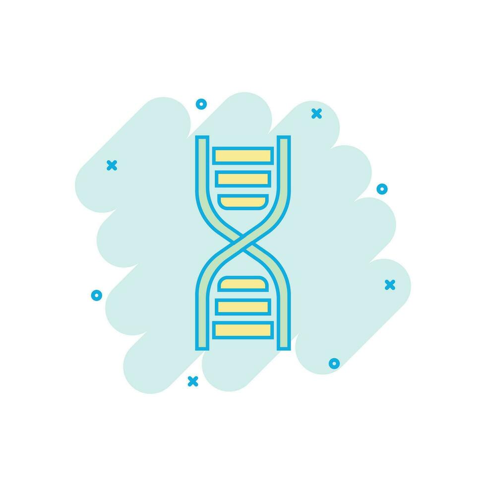 Vector cartoon dna icon in comic style. Medecine molecule sign illustration pictogram. Dna business splash effect concept.