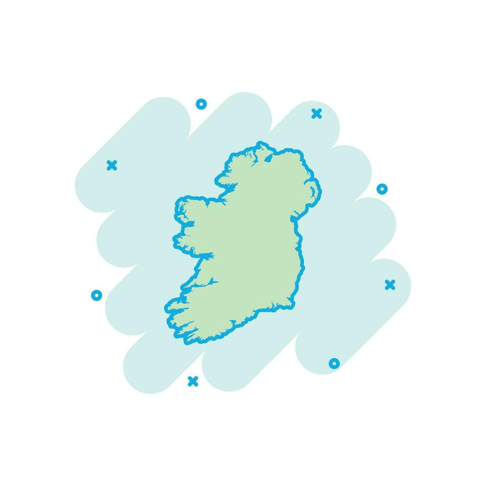 icono de mapa de Irlanda de dibujos animados vectoriales en estilo cómico. Pictograma de ilustración de signo de Irlanda. concepto de efecto de salpicadura de negocio de mapa de cartografía. vector