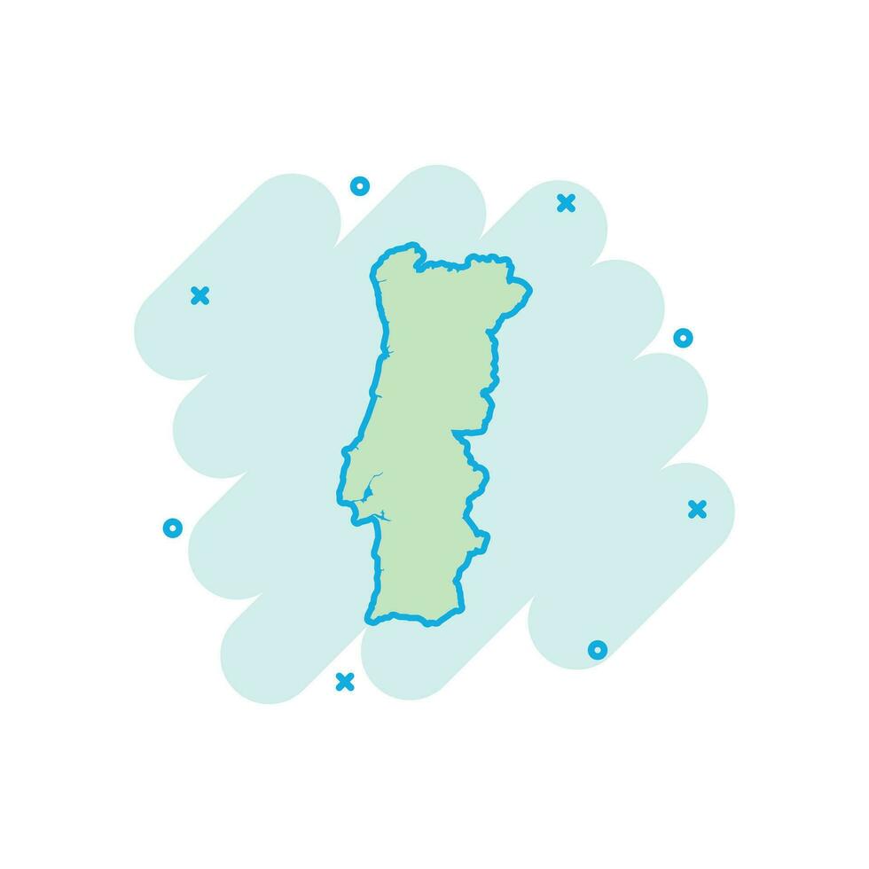 icono de mapa de portugal de dibujos animados vectoriales en estilo cómico. pictograma de ilustración de signo de portugal. concepto de efecto de salpicadura de negocio de mapa de cartografía. vector