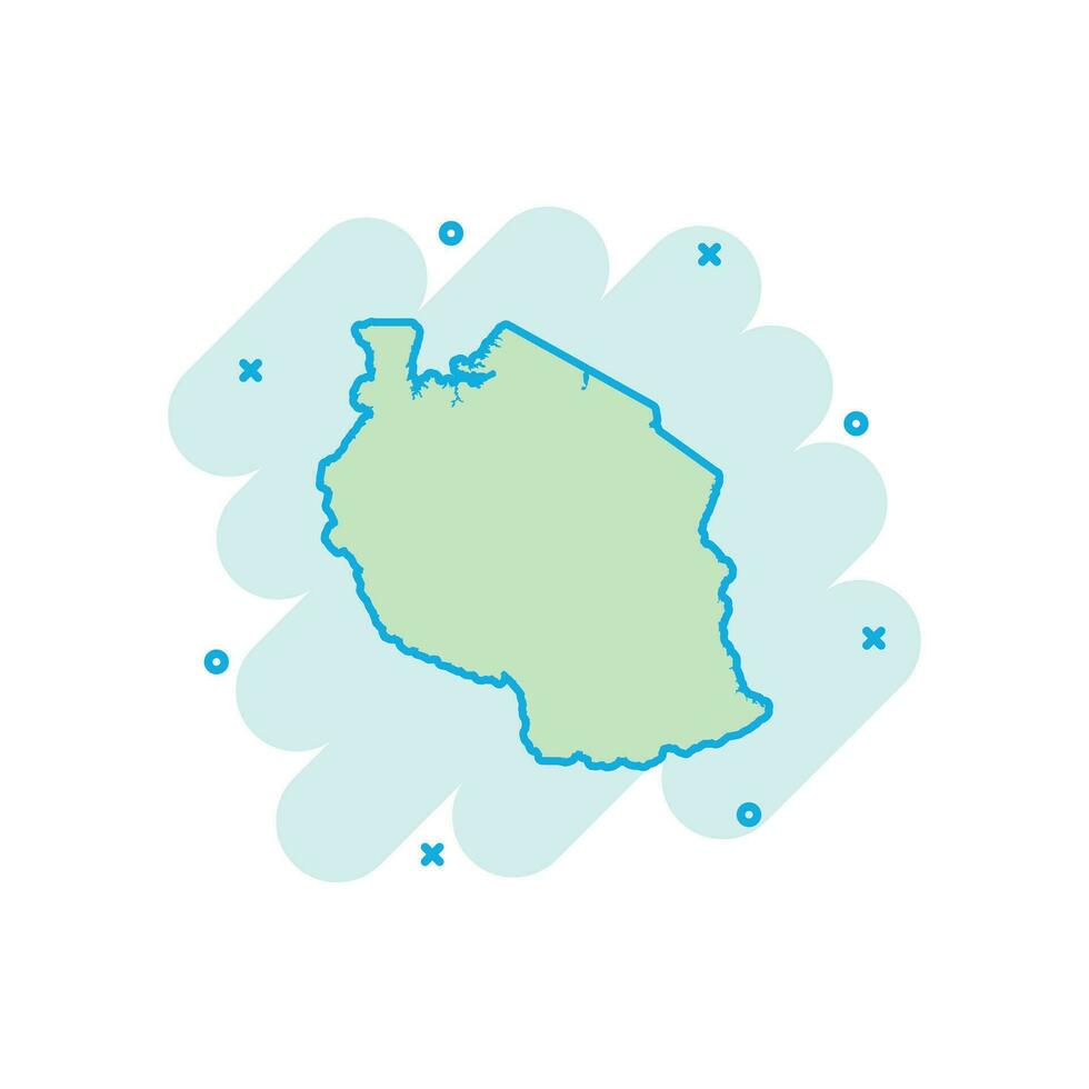 icono de mapa de tanzania de dibujos animados vectoriales en estilo cómico. pictograma de ilustración de signo de tanzania. concepto de efecto de salpicadura de negocio de mapa de cartografía. vector