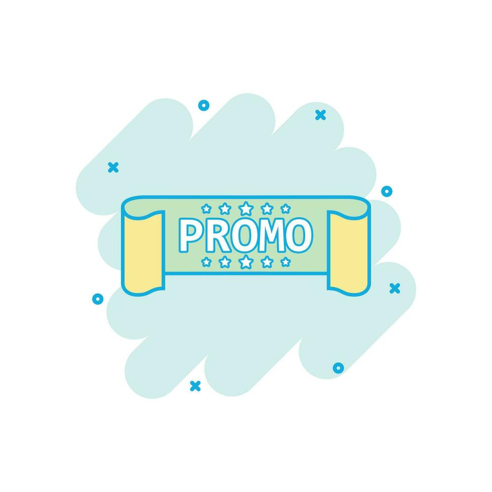 Cartoon colored promo ribbon icon in comic style. Discount sticker illustration pictogram. Promo sign splash business concept. vector