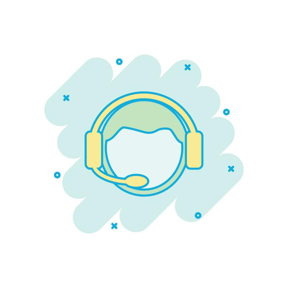 Vector cartoon operator with microphone icon in comic style. Operator in call center sign illustration pictogram. People business splash effect concept.