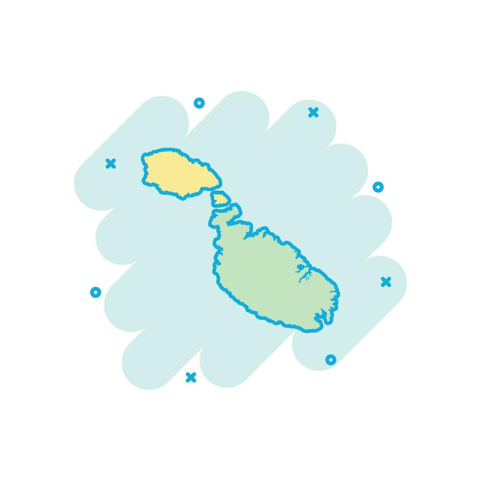 Vector cartoon Malta map icon in comic style. Malta sign illustration pictogram. Cartography map business splash effect concept.