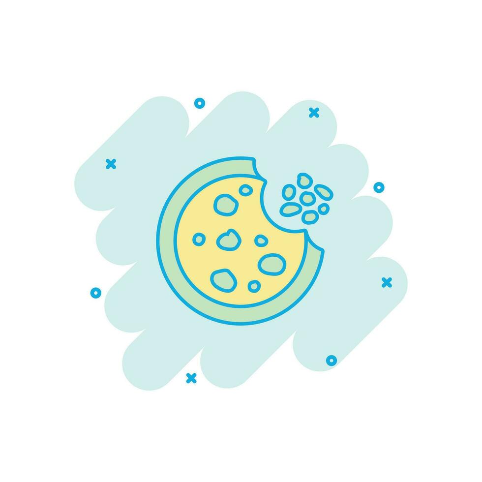 Vector cartoon cookie icon in comic style. Chip biscuit sign illustration pictogram. Pastry cookie business splash effect concept.
