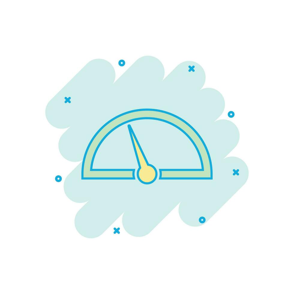 Vector cartoon dashboard icon in comic style. Level meter sign illustration pictogram. Speed business splash effect concept.