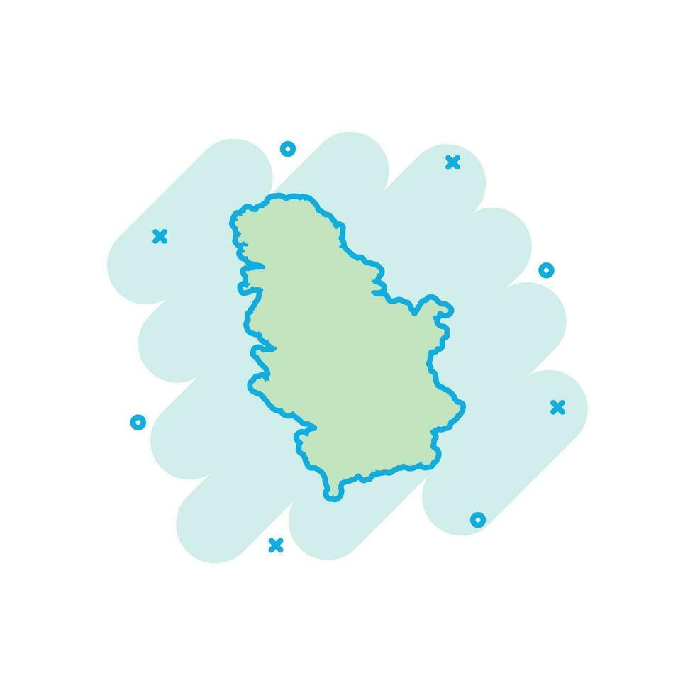 icono de mapa de serbia de dibujos animados vectoriales en estilo cómico. pictograma de ilustración de signo de serbia. concepto de efecto de salpicadura de negocio de mapa de cartografía. vector