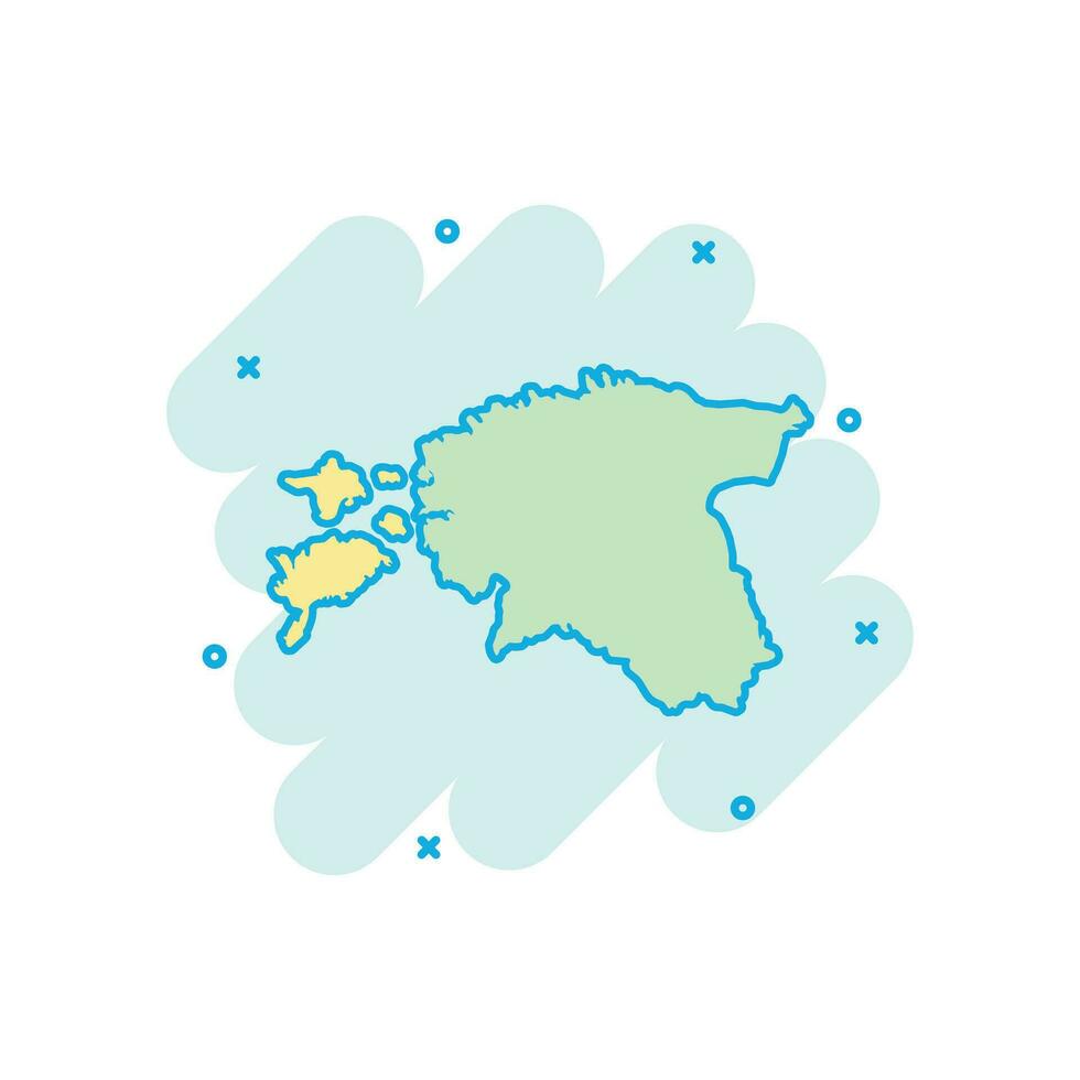 Vector cartoon Estonia map icon in comic style. Estonia sign illustration pictogram. Cartography map business splash effect concept.