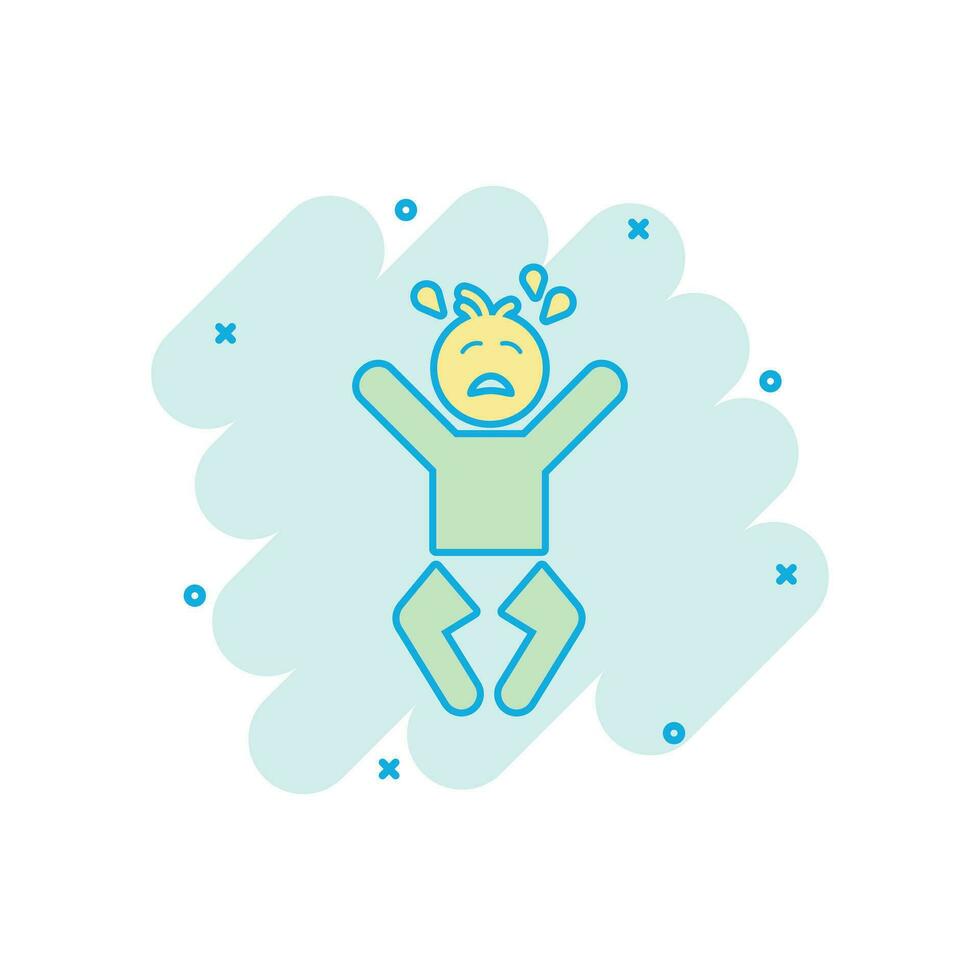 Vector cartoon crying baby icon in comic style. Anger emotions child sign illustration pictogram. Baby business splash effect concept.