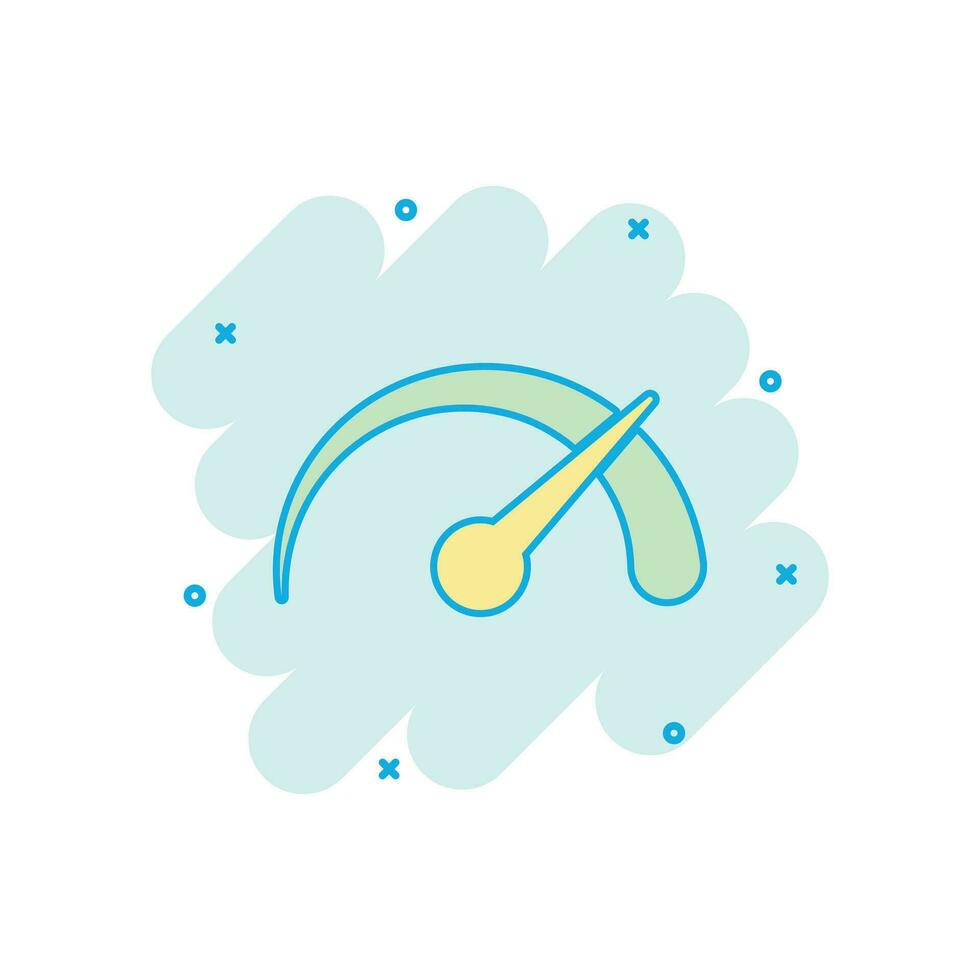 Vector cartoon dashboard icon in comic style. Level meter sign illustration pictogram. Speed business splash effect concept.