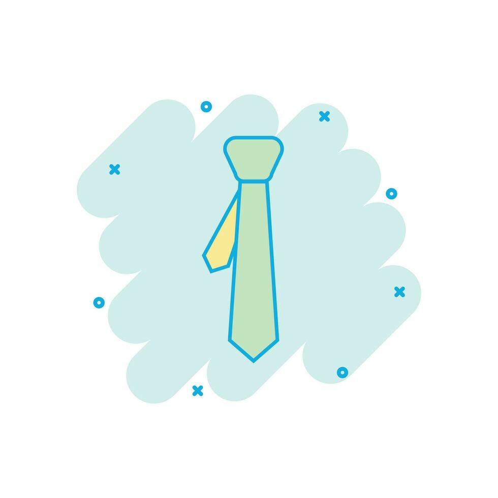 Vector cartoon tie icon in comic style. Necktie sign illustration pictogram. Tie business splash effect concept.