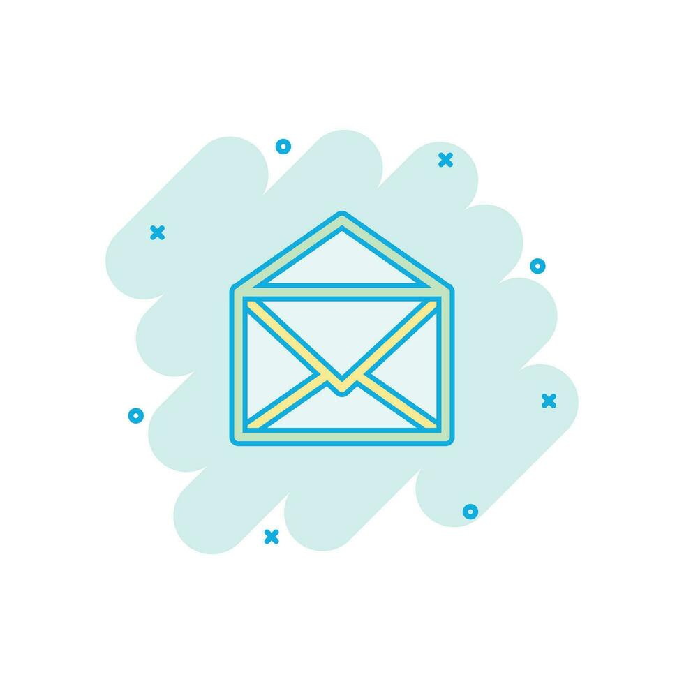 icono de sobre de correo de dibujos animados vectoriales en estilo cómico. pictograma de ilustración de signo de correo electrónico. concepto de efecto de salpicadura de negocio de correo. vector