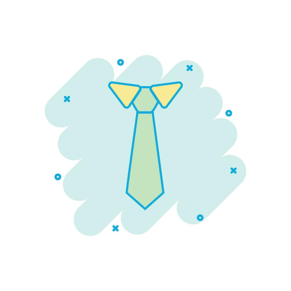 Vector cartoon tie icon in comic style. Necktie sign illustration pictogram. Tie business splash effect concept.