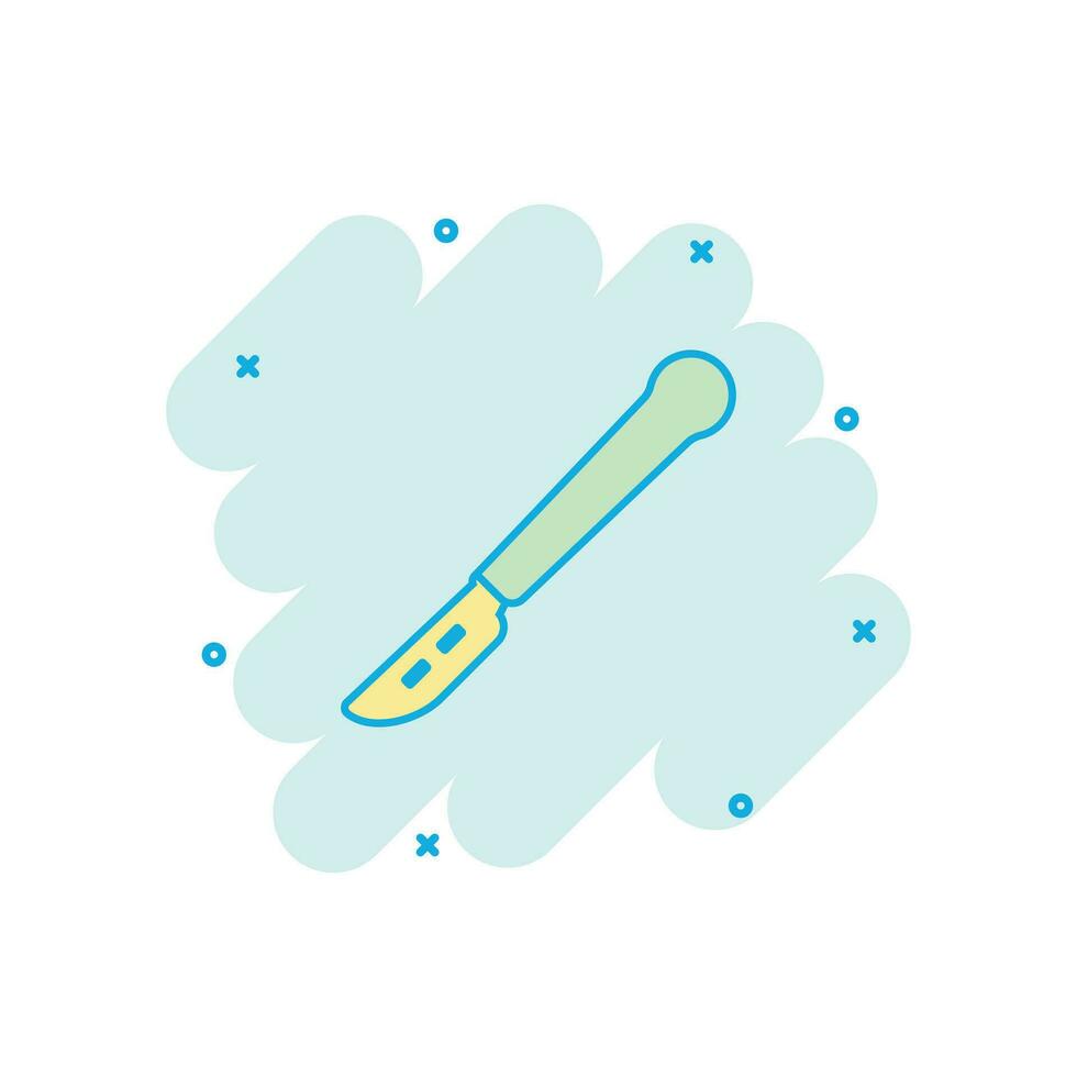 Vector cartoon medical scalpel icon in comic style. Hospital surgery knife sign illustration pictogram. Scalpel business splash effect concept.