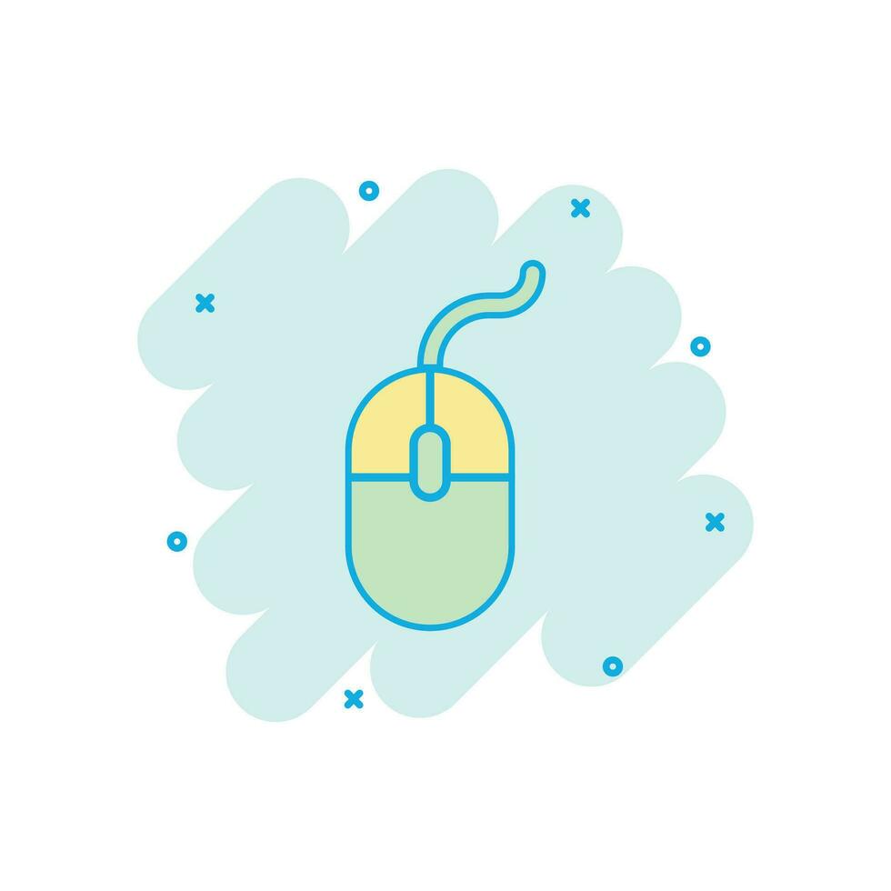 Vector cartoon computer mouse icon in comic style. Computer cursor sign illustration pictogram. Mouse business splash effect concept.