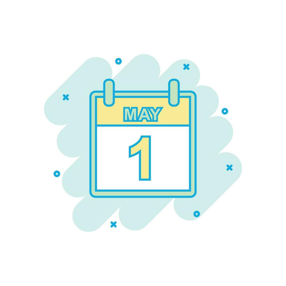Cartoon colored May 1 calendar icon in comic style. Calendar illustration pictogram. May sign splash business concept. vector