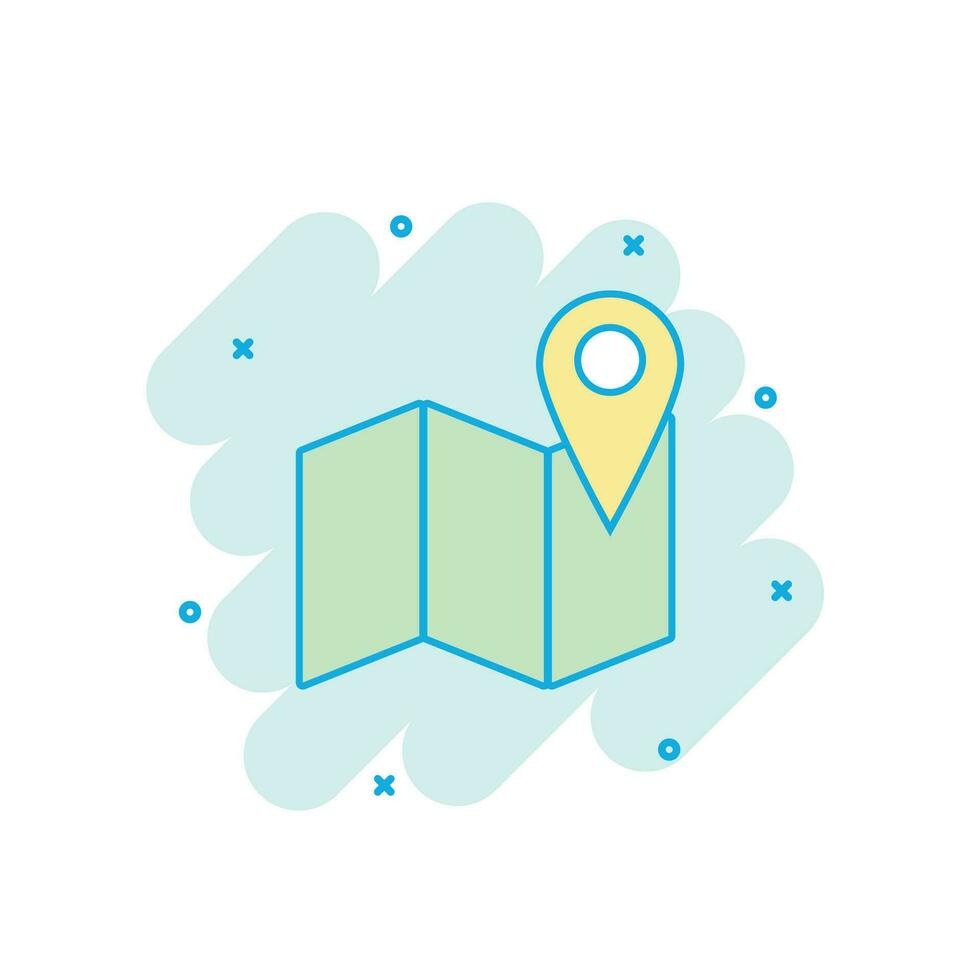 Cartoon colored map pin icon in comic style. Location gps sign illustration pictogram. Destination splash business concept. vector