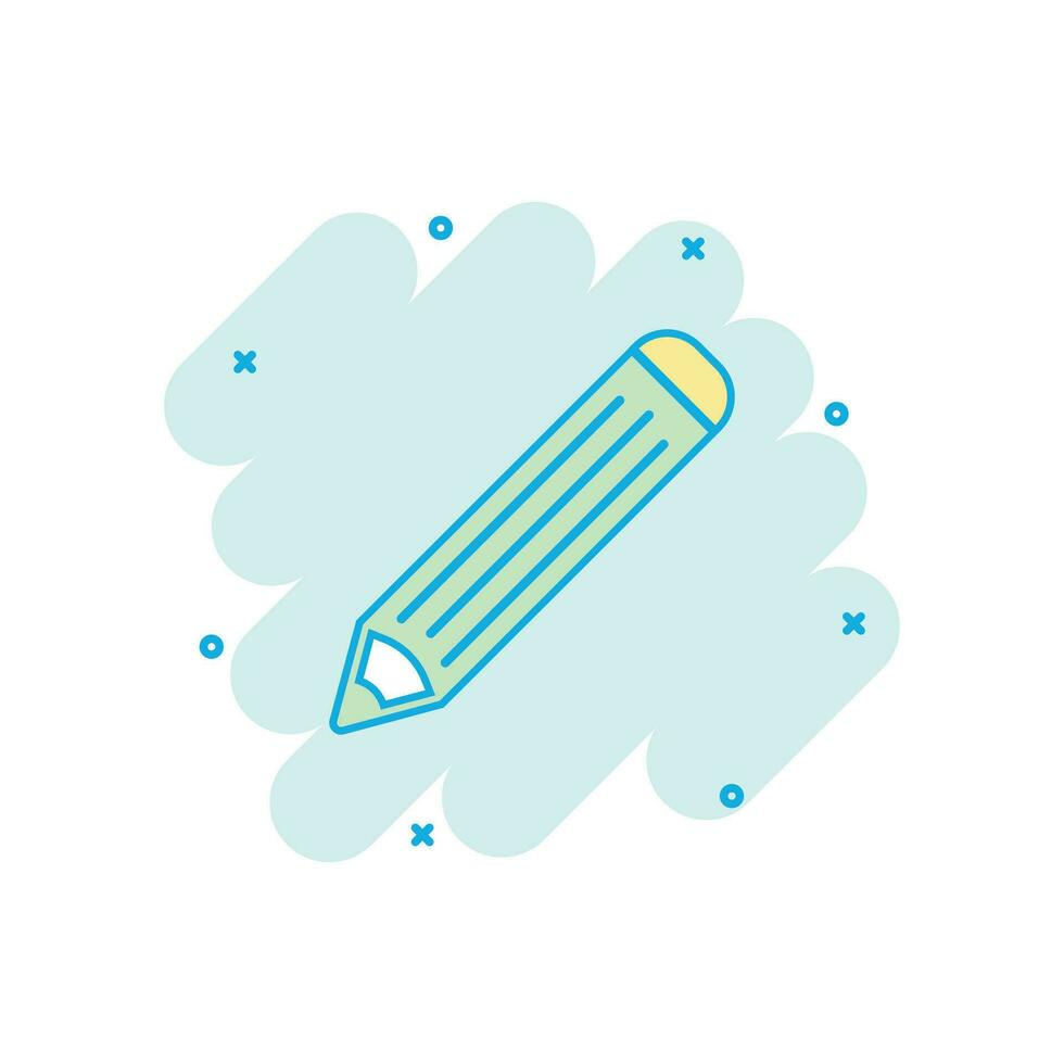 Cartoon colored pencil icon in comic style. Brush illustration pictogram. Pencil sign splash business concept. vector