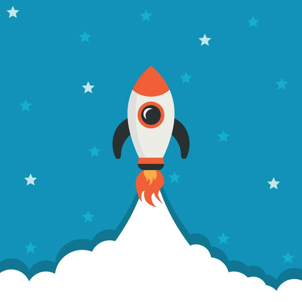 Cartoon rocket space ship icon in flat style. Spaceship vector illustration on white isolated background. Rocket start business concept.