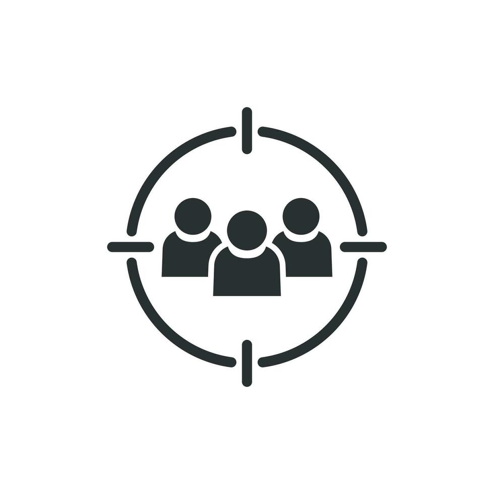 Target audience icon in flat style. Focus on people vector illustration on white isolated background. Human resources business concept.