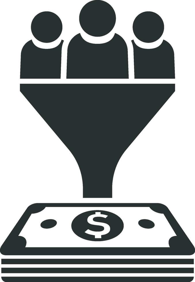 Lead management icon in flat style. Funnel with people, money vector illustration on white isolated background. Target client business concept.