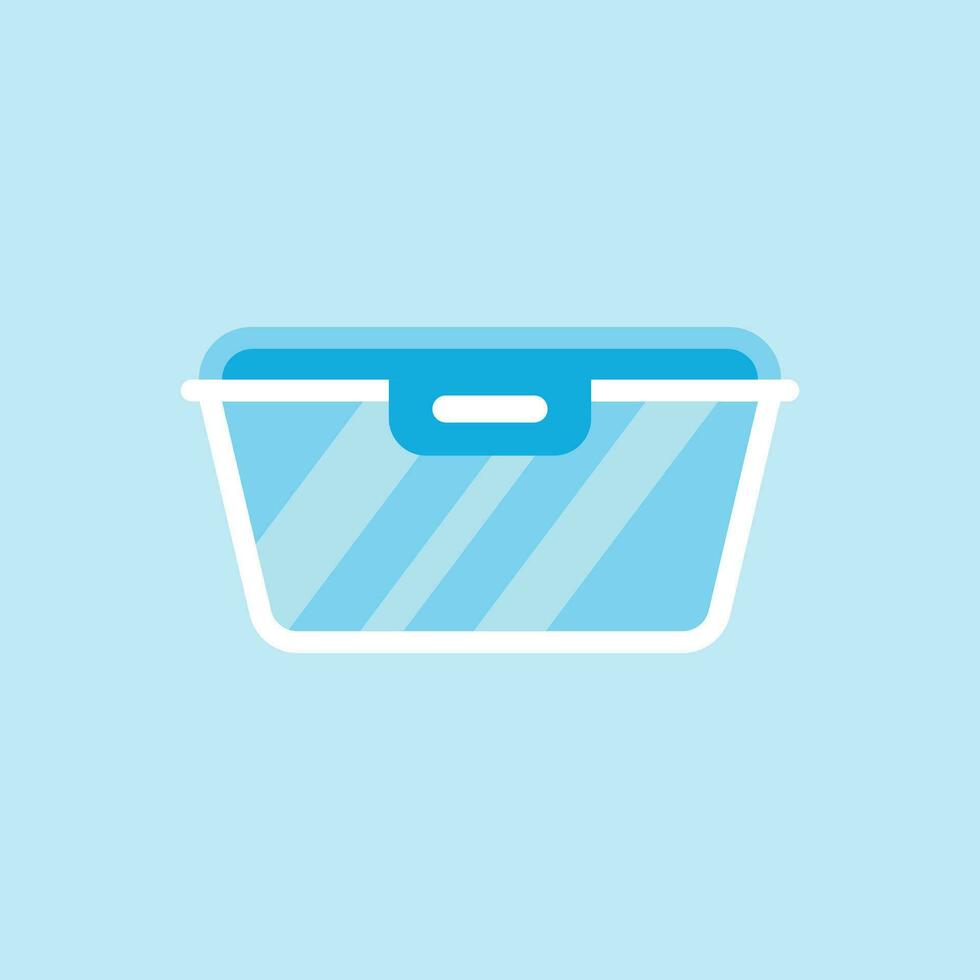 Food container icon in flat style. Kitchen bowl vector illustration on white isolated background. Plastic container box business concept.