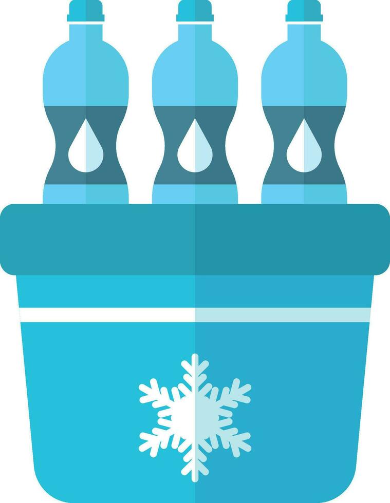 Portable fridge refrigerator with water bottle icon in flat style. Freezer bag container vector illustration on white isolated background. Fridge and soda drink business concept.