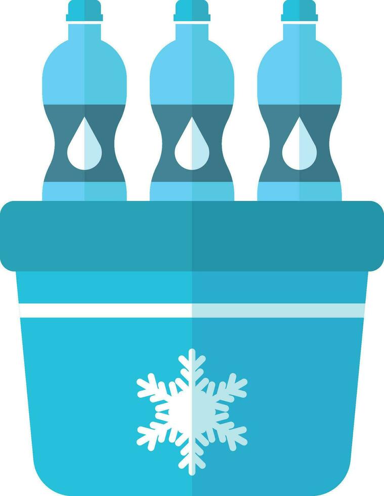 portátil refrigerador refrigerador con agua botella icono en plano estilo. congelador bolso envase vector ilustración en blanco aislado antecedentes. refrigerador y soda bebida negocio concepto.