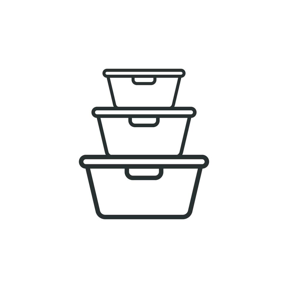 Food container icon in flat style. Kitchen bowl vector illustration on white isolated background. Plastic container box business concept.