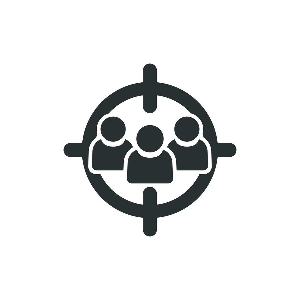 Target audience icon in flat style. Focus on people vector illustration on white isolated background. Human resources business concept.