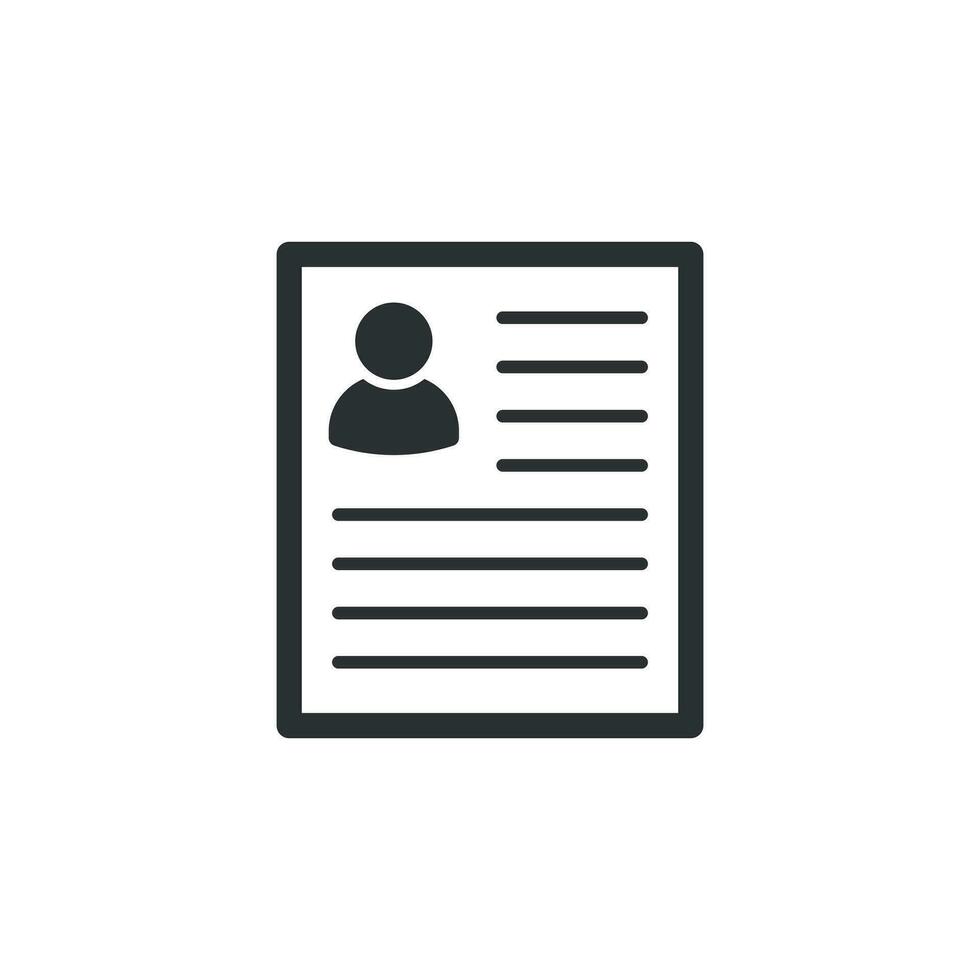 Resume icon in flat style. Contract document vector illustration on white isolated background. Resume business concept.