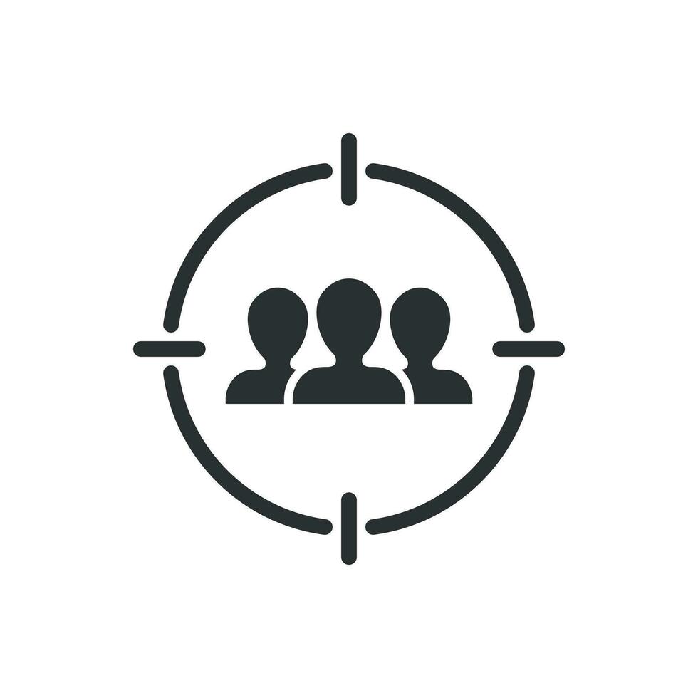 Target audience icon in flat style. Focus on people vector illustration on white isolated background. Human resources business concept.